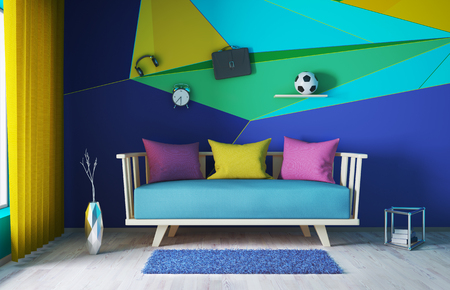 Interior design of modern living room with sofa 3d renderingの写真素材