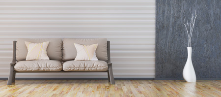 Interior design of modern living room with sofa, panorama 3d renderingの写真素材