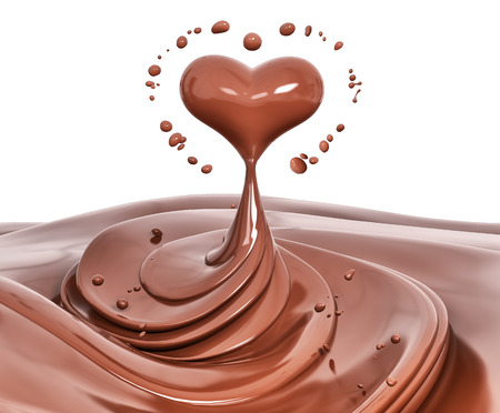 Splash chocolate abstract background, chocolate heart isolated 3d renderingの写真素材