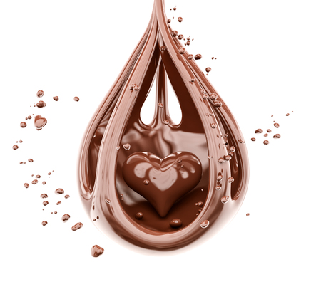 Splashing chocolate heart abstract background, isolated 3d renderingの写真素材