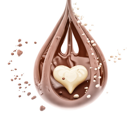 Splashing chocolate heart abstract background, isolated 3d renderingの写真素材