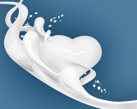 Splash of milk abstract background, heart milk  isolated 3d renderingの写真素材