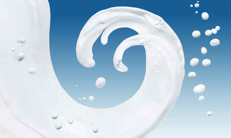 Milk isolated 3d rendering and splashes isolated on blue background, 3d renderingの写真素材