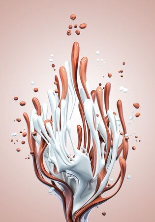 Splash of hot chocolate and milk abstract background, isolated 3d renderingの写真素材