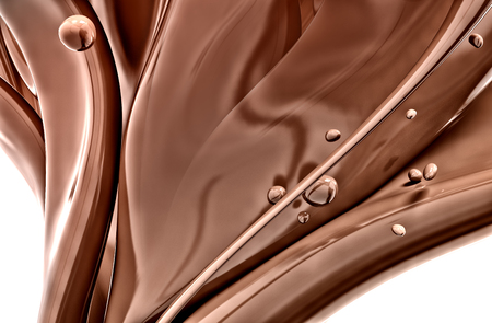 Hot chocolate splash with pouring, isolated on white background. 3D illustration.の写真素材