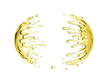 Gold splash of liquid, splash oil illustration, abstract swirl background, isolated 3d renderingの写真素材