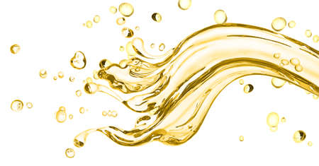 Gold splash of liquid, splash oil illustration, abstract swirl background, isolated 3d renderingの写真素材