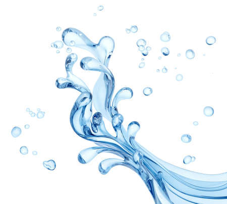 Splashing of water abstract background, glass plant isolated 3d renderingの写真素材