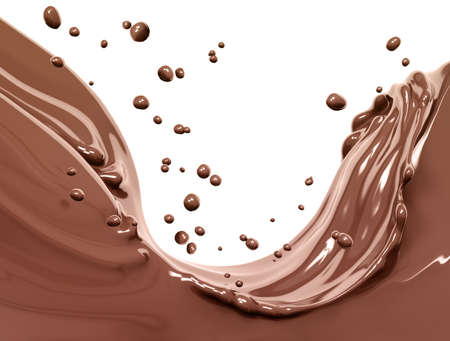 Chocolate splash, food and drink illustration, abstract swirl background, 3d renderingの写真素材