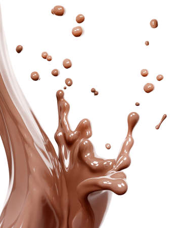 Splash of hot chocolate, sauce or syrup, cocoa drink or choco cream, melted chocolate wave, liquidt background dessert, illustration food, isolated 3d renderingの写真素材