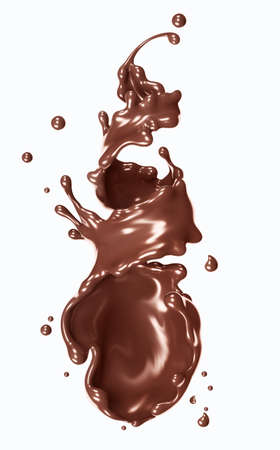 Chocolate wave or flow splash, pouring hot melted milk chocolate sauce or syrup, cocoa drink or cream, abstract dessert background, choco splash, drink dessert, isolated over white, 3d renderingの写真素材