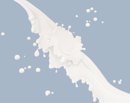 Milk wave or flow splash, pouring sour cream or yogurt, dairy abstract liquid background, isolated, 3d renderingの写真素材