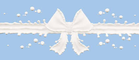 Splash of milk, gift bow, milk ribbon, illustration isolated 3d renderingの写真素材