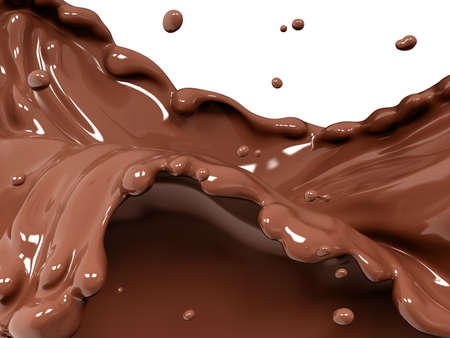Chocolate wave or flow splash, pouring hot melted milk chocolate sauce or syrup, cocoa drink or cream, abstract dessert liquid background, choco splash, drink dessert, isolated, 3d renderingの写真素材