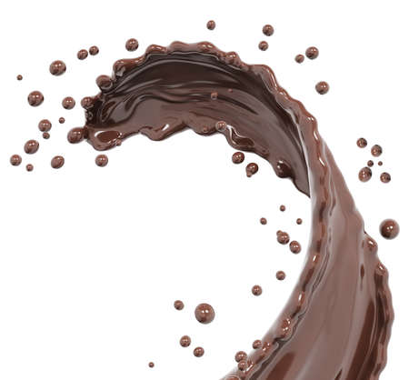 Dark chocolate wave or flow splash, pouring hot melted milk chocolate sauce or syrup, cocoa drink or cream, abstract dessert background, choco splash, drink dessert, isolated, 3d renderingの写真素材