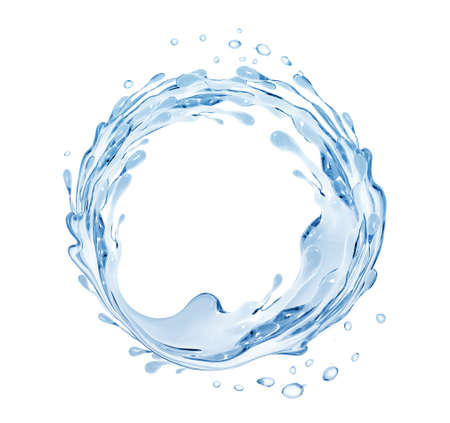 blue water splash isolated on white background, Illustration 3d rendering.の写真素材