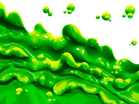 Splash or wave, pouring green paint or liquid, abstract swirl background, 3d renderingの写真素材