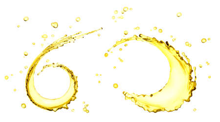 Splashing of sunflower oil abstract background, isolated 3d renderingの写真素材