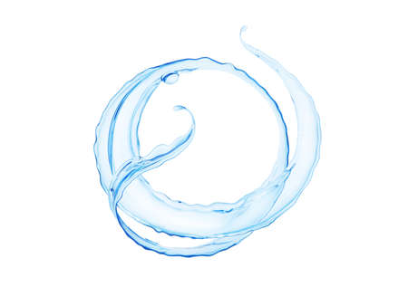 Pouring wave, pure water flow splash, abstract liquid background, drink splashing aqua, isolated over white, 3d renderingの写真素材