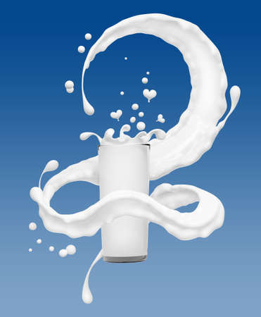 Milk wave or flow splash, pouring cream or yogurt, dairy abstract liquid background, isolated over blue, 3d renderingの写真素材