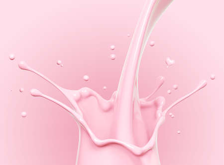 Splash of pink yogurt, abstract background, 3d rendering illustration for food dairy product ad poster.の写真素材