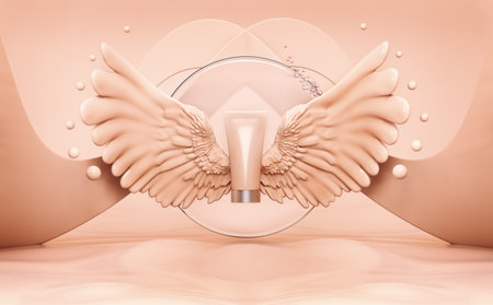 Liquid makeup foundation Bottle with Cosmetic foundation cream splash. Illustration 3d rendering.の写真素材