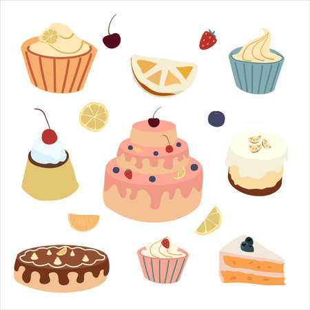 Collection of Cakes and Desserts Illustrationのイラスト素材