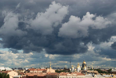 Rainy clouds over a cityの写真素材