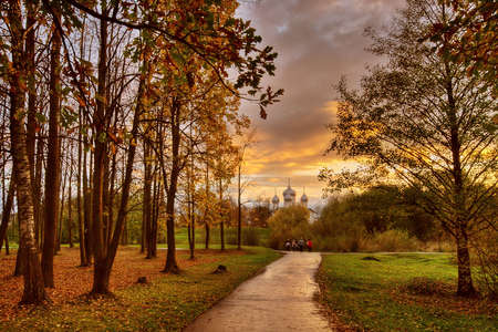 Autumn Park at Sunsetの写真素材