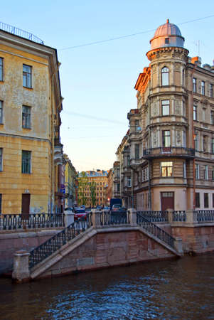 Canal with Pier in Saint-Petersburgの写真素材