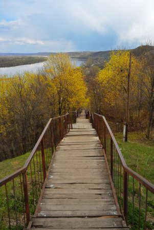 Long Stairs down to a Riverの写真素材
