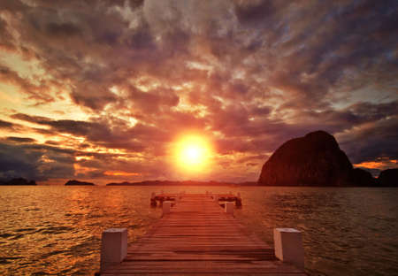 Sunset Jetty on Paradise Islandの写真素材
