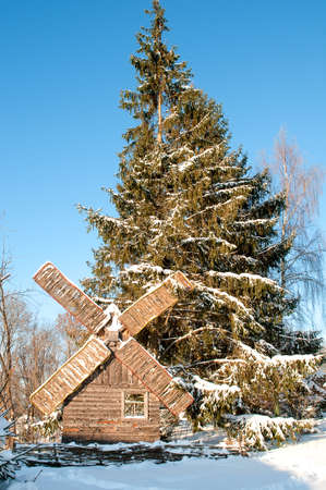old wooden wind will covered with snowの写真素材