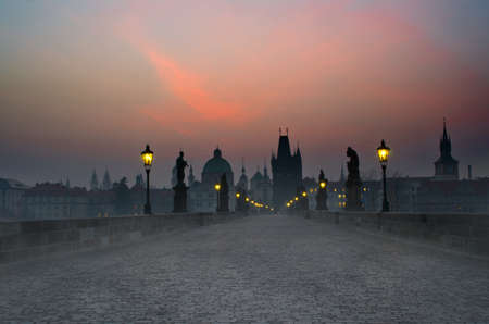 Charles bridge at dawn, Czech republic, Pragueの写真素材