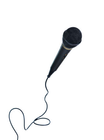 Classical microphone with wire isolated on whiteの写真素材