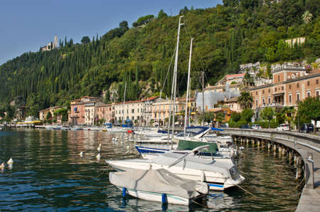 Yachts in small town of Toscolano on Garda Lake, Italyのeditorial素材