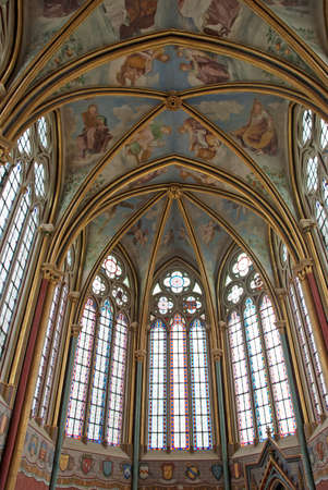 Catholic church with colorful glass vault.
