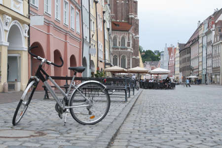 Bicycle at the Landshut old town square by Munich, Bavaria, Germanyのeditorial素材