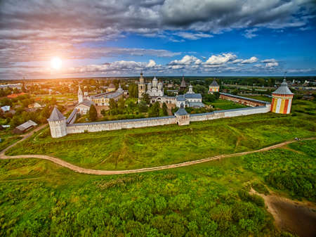 Sunset over Spaso-Prilutsky monastery in Vologda Regionの写真素材