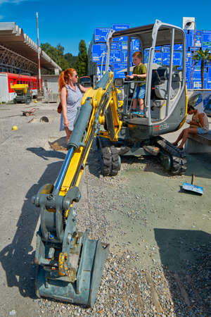 LUZERN, SWITZERLAND - 10 August 2016: Child boy enjoying construction site playground in Swiss...