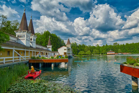 HEVIZ, HUNGARY - 15 August 2016: Heviz Thermal Lake Pools Resort with Hot Water in Hungaryのeditorial素材