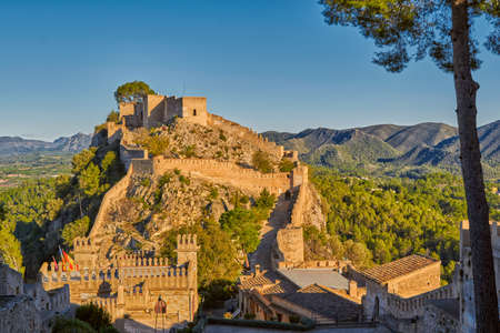 Historical Xativa Castle at Sunset, Valencia Region of Spainの写真素材