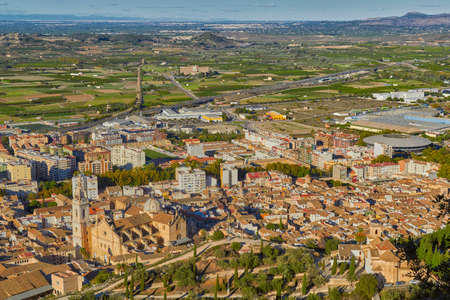 Historic town of Xativa Aerial townscape in Valencia Region, Spainのeditorial素材