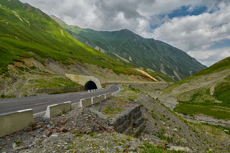 Georgian Military Road with Tunnel and Curvesの写真素材