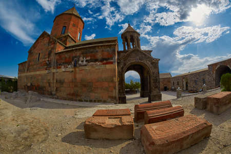 Famous Khor Virap Monastery on Armenia-Turkey Border near Ararat Mountain の写真素材