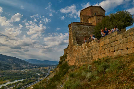 MTSKHETA, GEORGIA - 31 JULY 2017: Jvari Monastery at Sunset