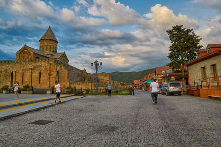 MTSKHETA, GEORGIA - 31 JULY 2017: Sunset Street of Mtskheta old town near Tbilisi
