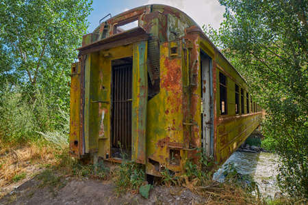 Strange bridge made from old abandoned train car in Georgia