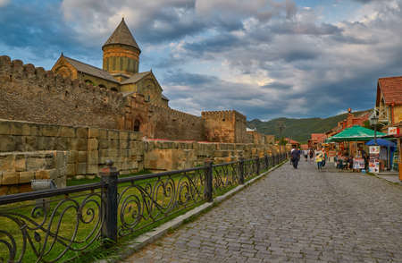 MTSKHETA, GEORGIA - 31 JULY 2017: Sunset Street of Mtskheta old town near Tbilisiのeditorial素材