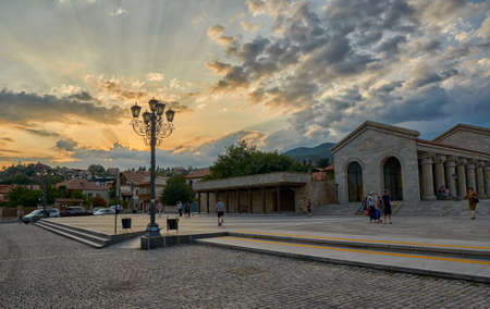 MTSKHETA, GEORGIA - 31 JULY 2017: Sunset Street of Mtskheta old town near Tbilisi